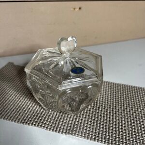 Bohemia Crystal Hexagon Trinket Box Heart Finial Czech Republic Lead Crystal